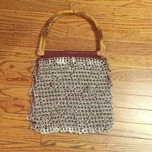 Homemade bamboo and bottle cap hand bag